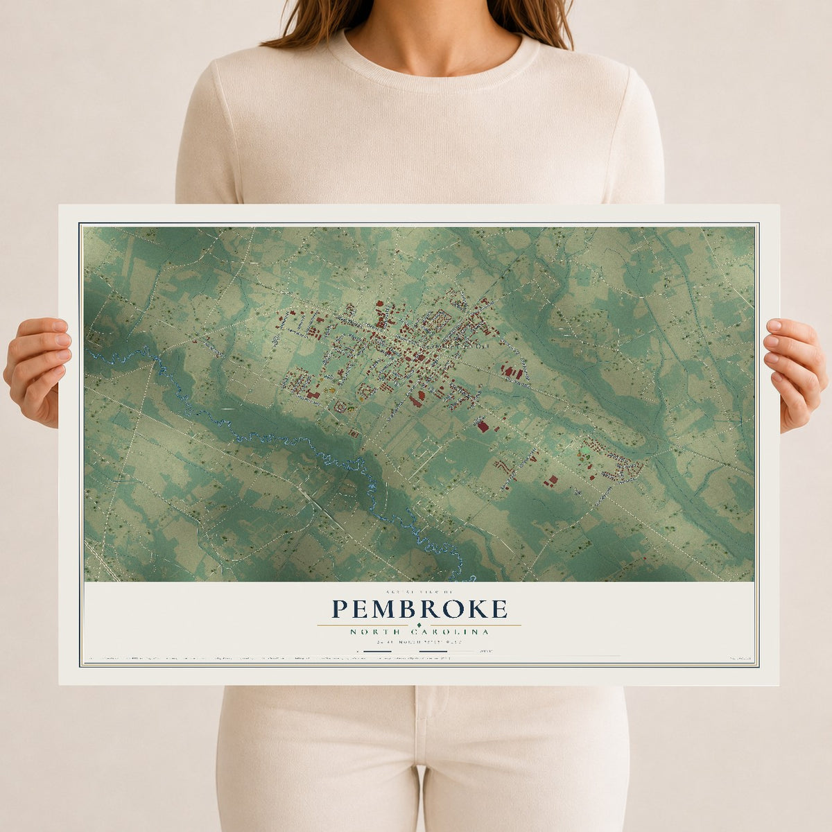 Map of Pembroke, North Carolina, 12 x 18 inch unframed archival matte print