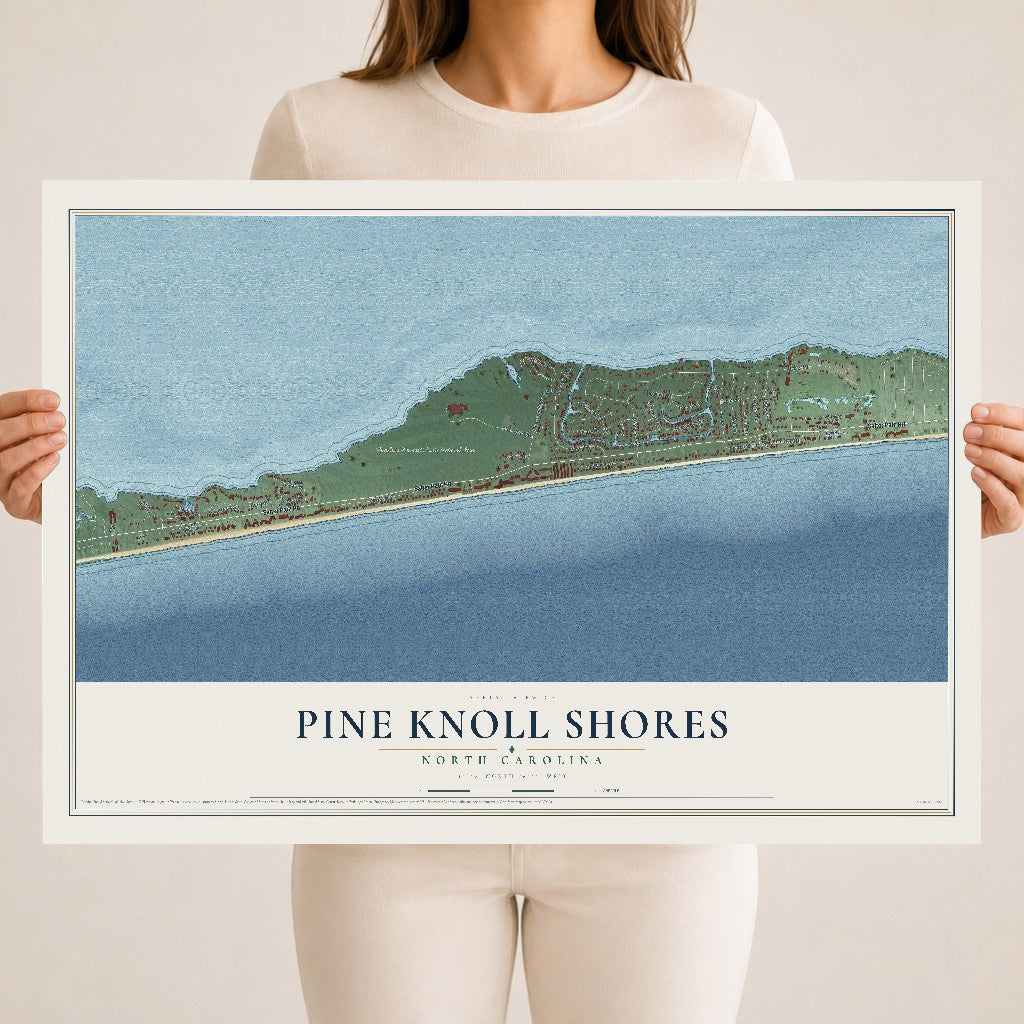 Map of Pine Knoll Shores, North Carolina, 18 x 24 inch unframed archival matte print
