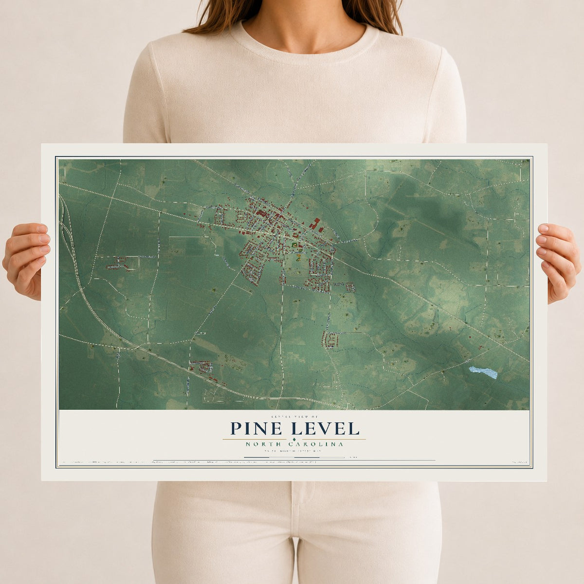 Map of Pine Level, North Carolina, 12 x 18 inch unframed archival matte print