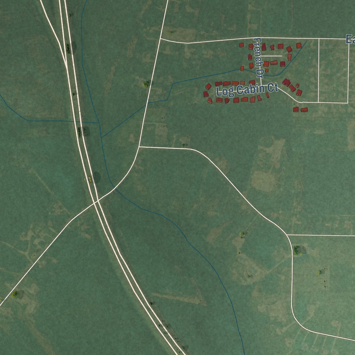 Second close-up of the map of Pine Level, North Carolina print showing more streets and buildings