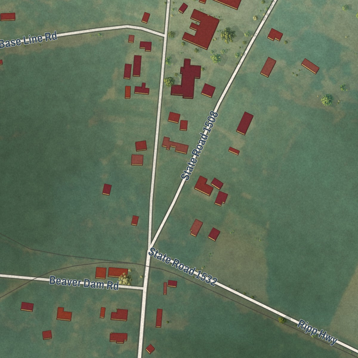 Close-up of the map of Pinetown, North Carolina print showing street and building detail