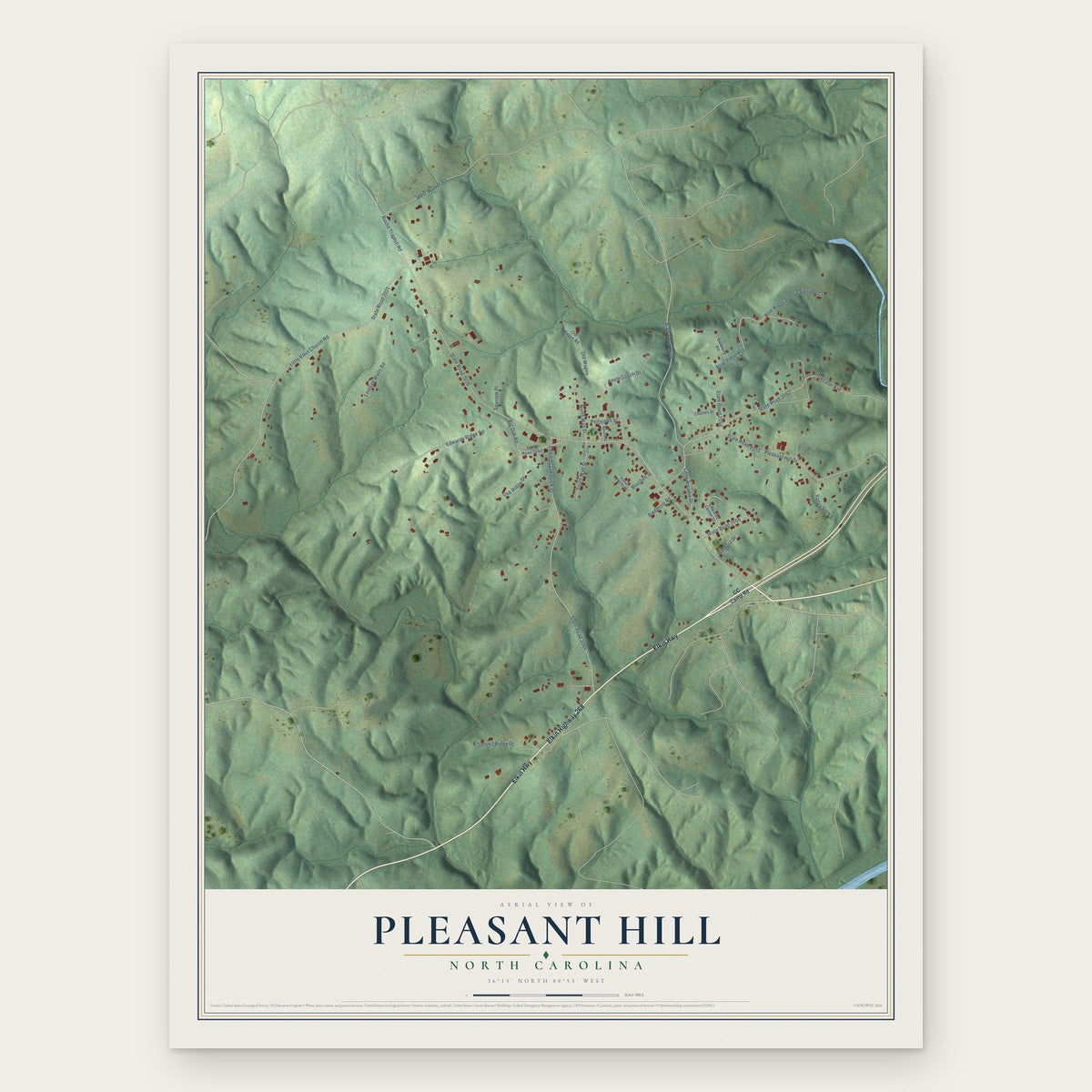Pleasant Hill, North Carolina map print, the full design