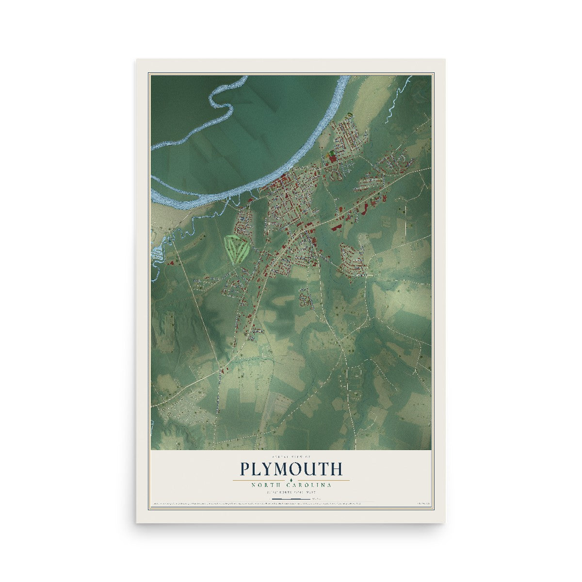 Map of Plymouth, North Carolina, 12 x 18 inch unframed archival matte print