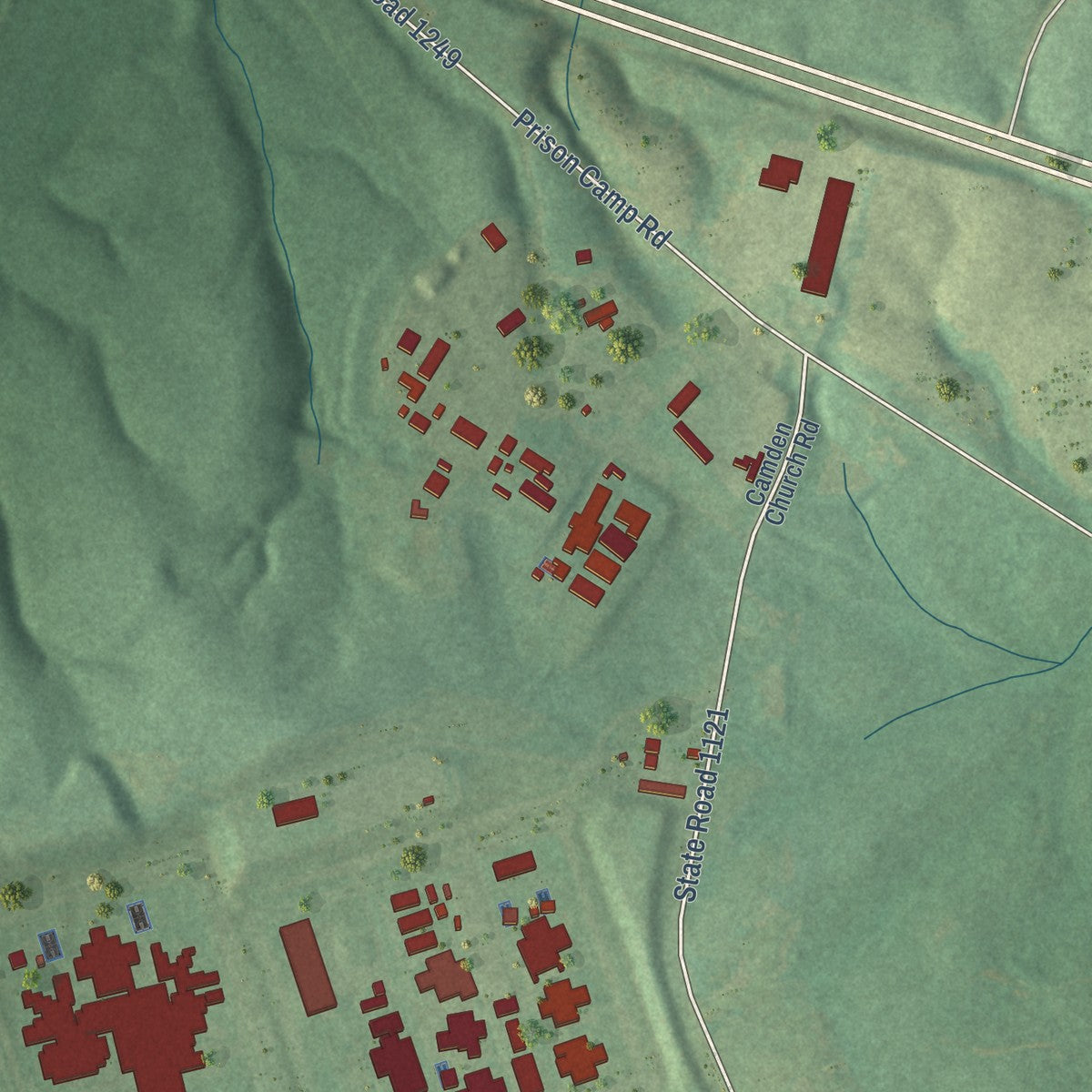 Second close-up of the map of Polkton, North Carolina print showing more streets and buildings