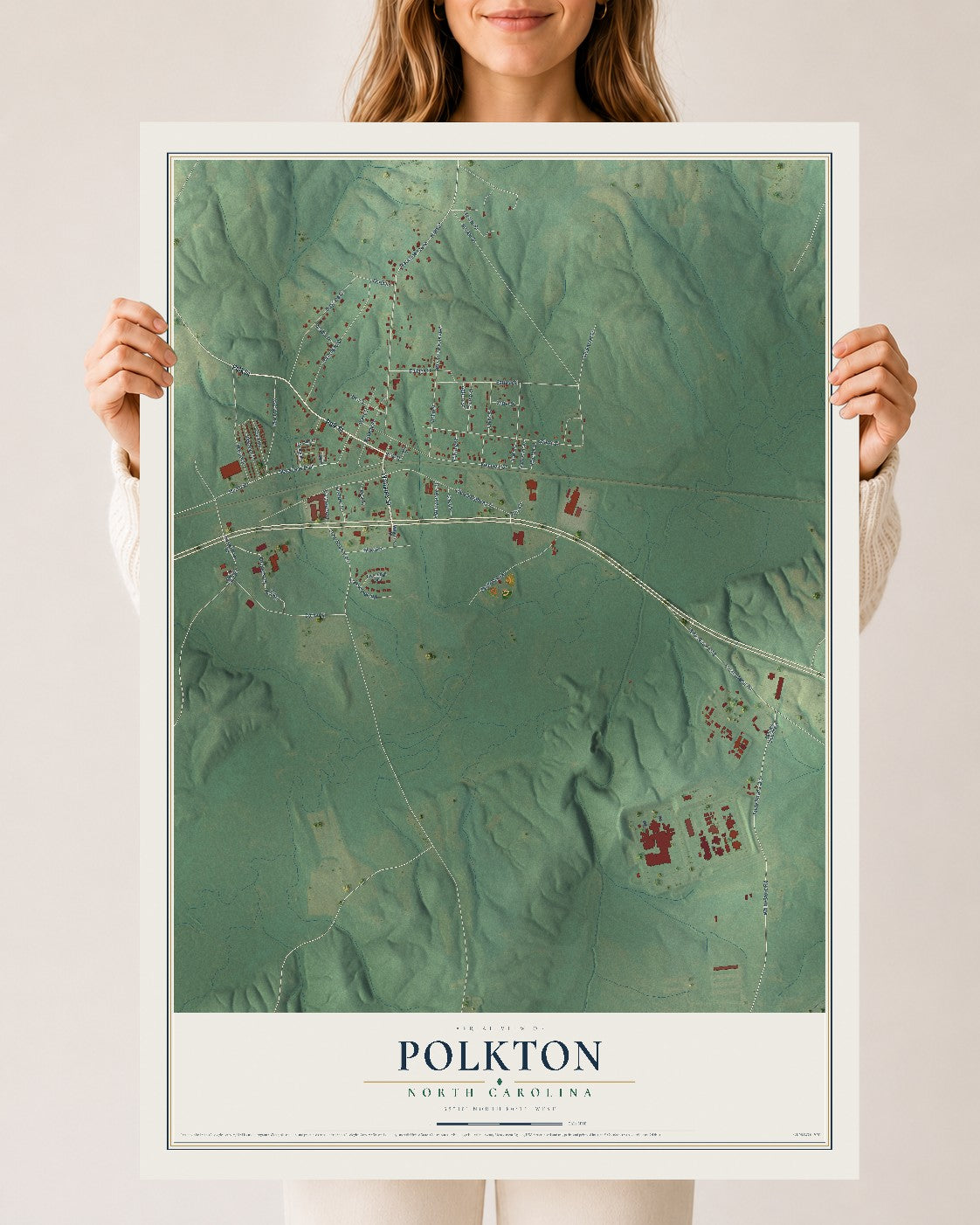 Map of Polkton, North Carolina, 24 x 36 inch unframed archival matte print