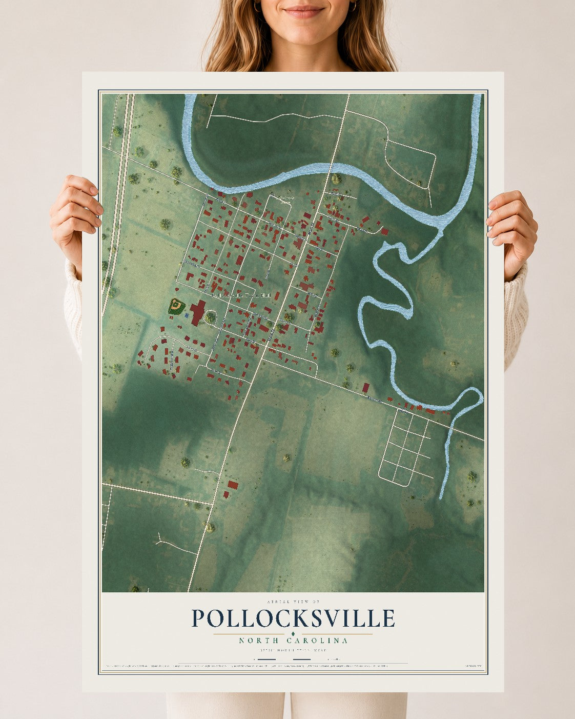 Map of Pollocksville, North Carolina, 24 x 36 inch unframed archival matte print