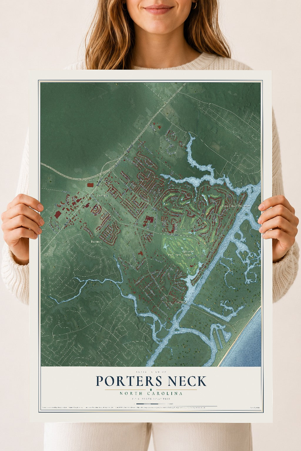 Map of Porters Neck, North Carolina, 18 x 24 inch unframed archival matte print