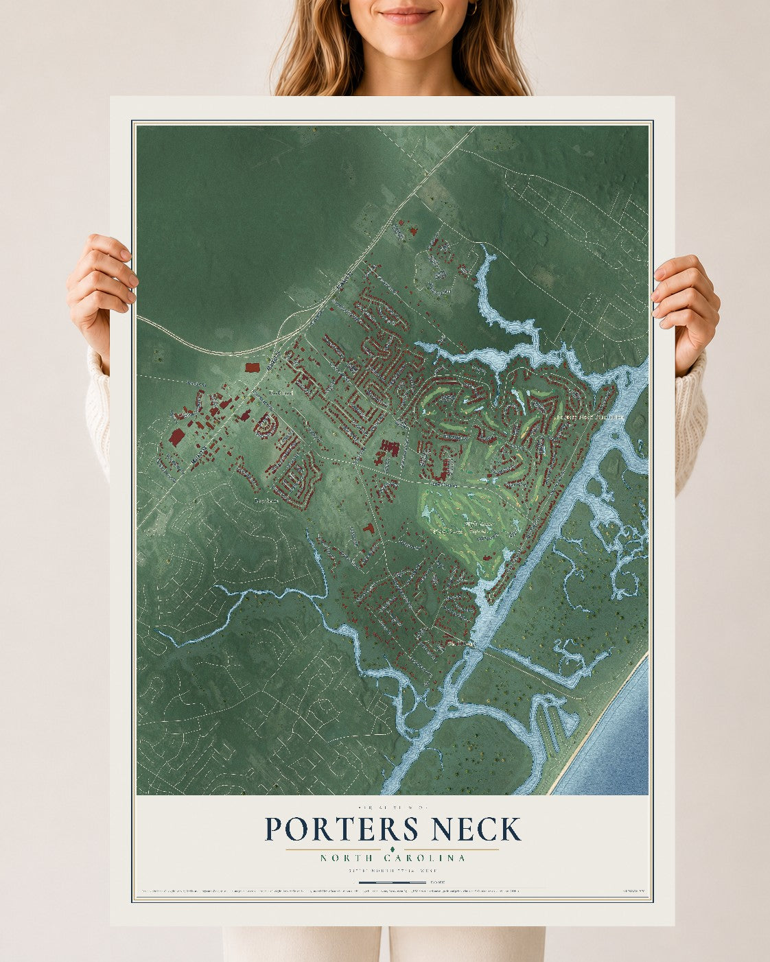 Map of Porters Neck, North Carolina, 24 x 36 inch unframed archival matte print