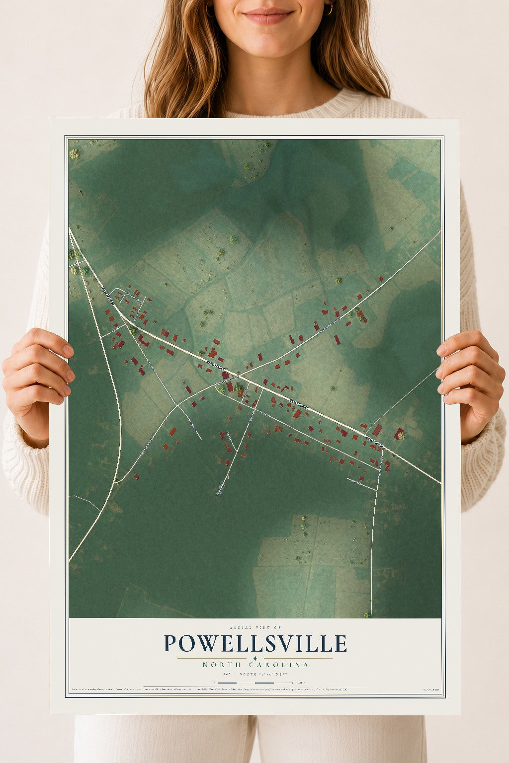 Map of Powellsville, North Carolina, 18 x 24 inch unframed archival matte print