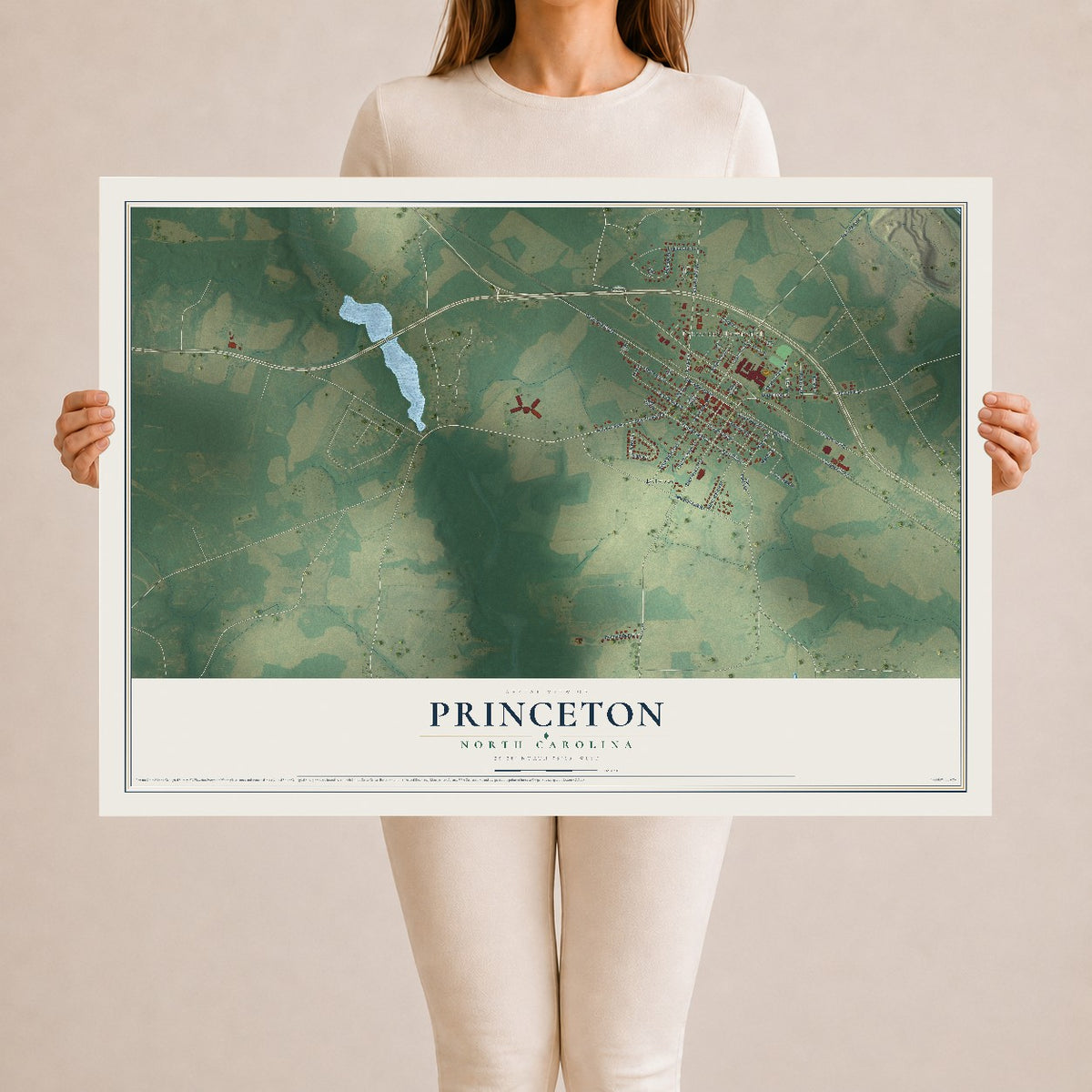 Map of Princeton, North Carolina, 24 x 36 inch unframed archival matte print