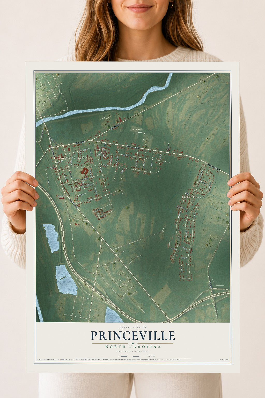 Map of Princeville, North Carolina, 18 x 24 inch unframed archival matte print