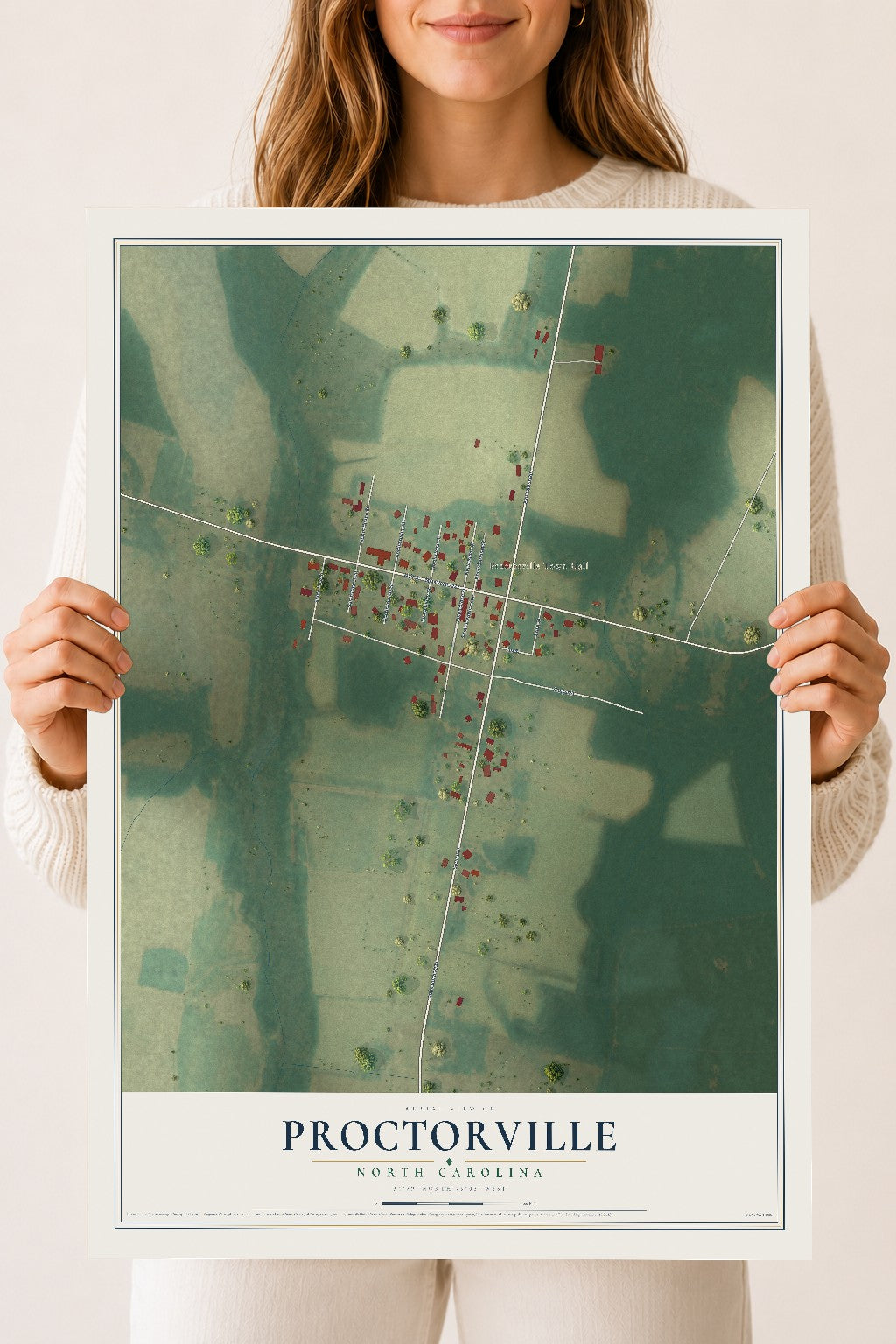 Map of Proctorville, North Carolina, 18 x 24 inch unframed archival matte print