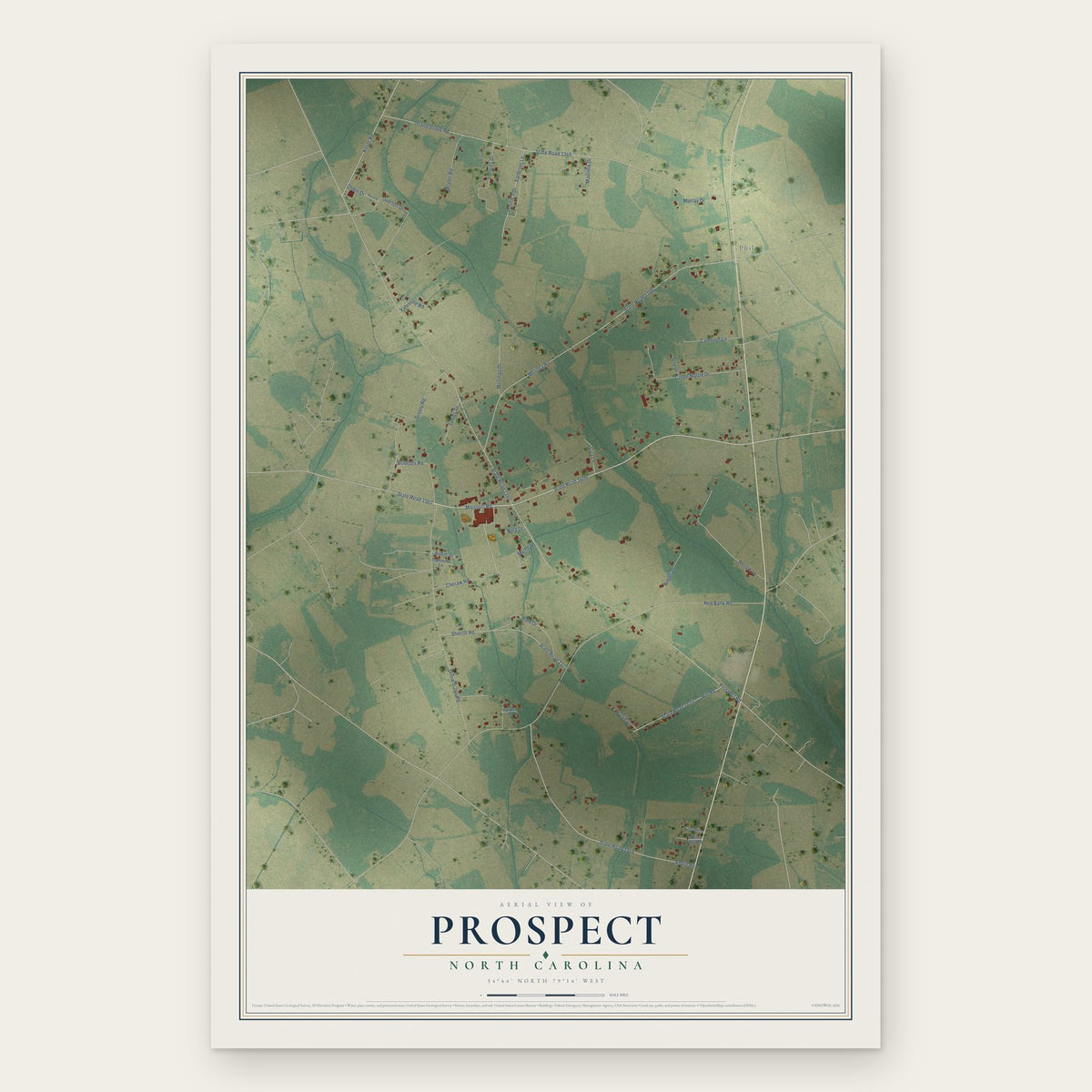 Prospect, North Carolina map print, the full design
