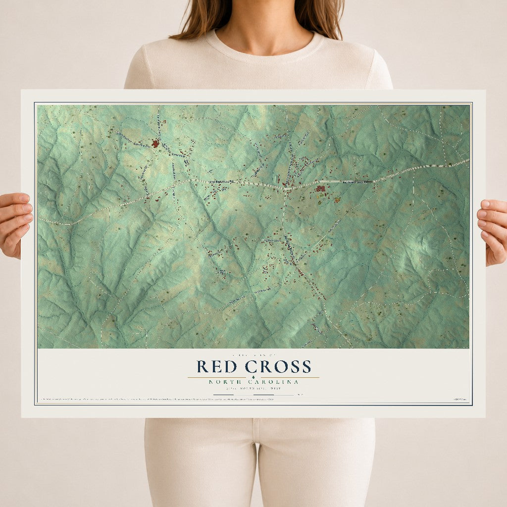 Map of Red Cross, North Carolina, 18 x 24 inch unframed archival matte print