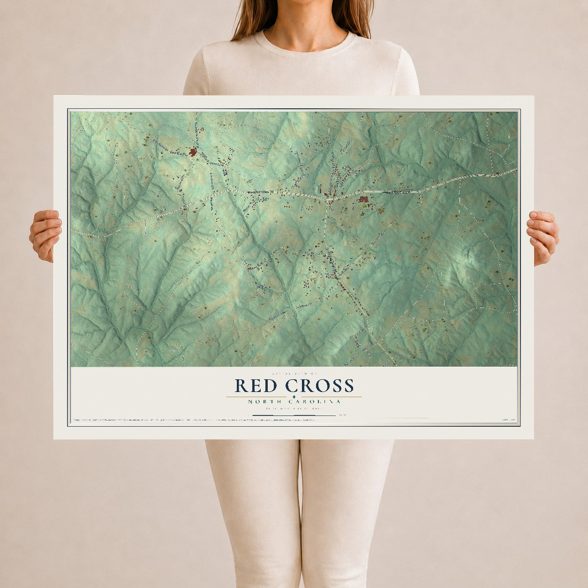 Map of Red Cross, North Carolina, 24 x 36 inch unframed archival matte print