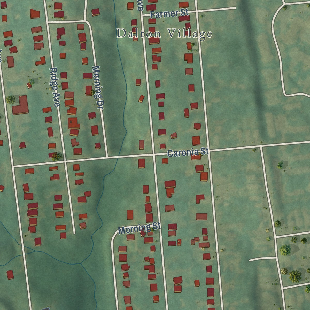 Close-up of the map of Reid Park, North Carolina print showing street and building detail