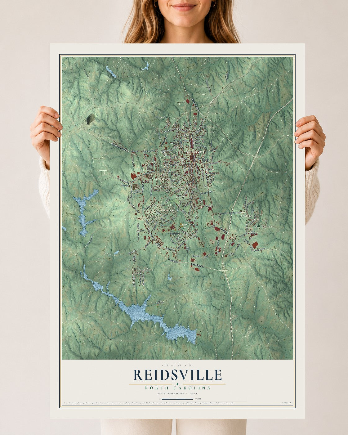 Map of Reidsville, North Carolina, 24 x 36 inch unframed archival matte print