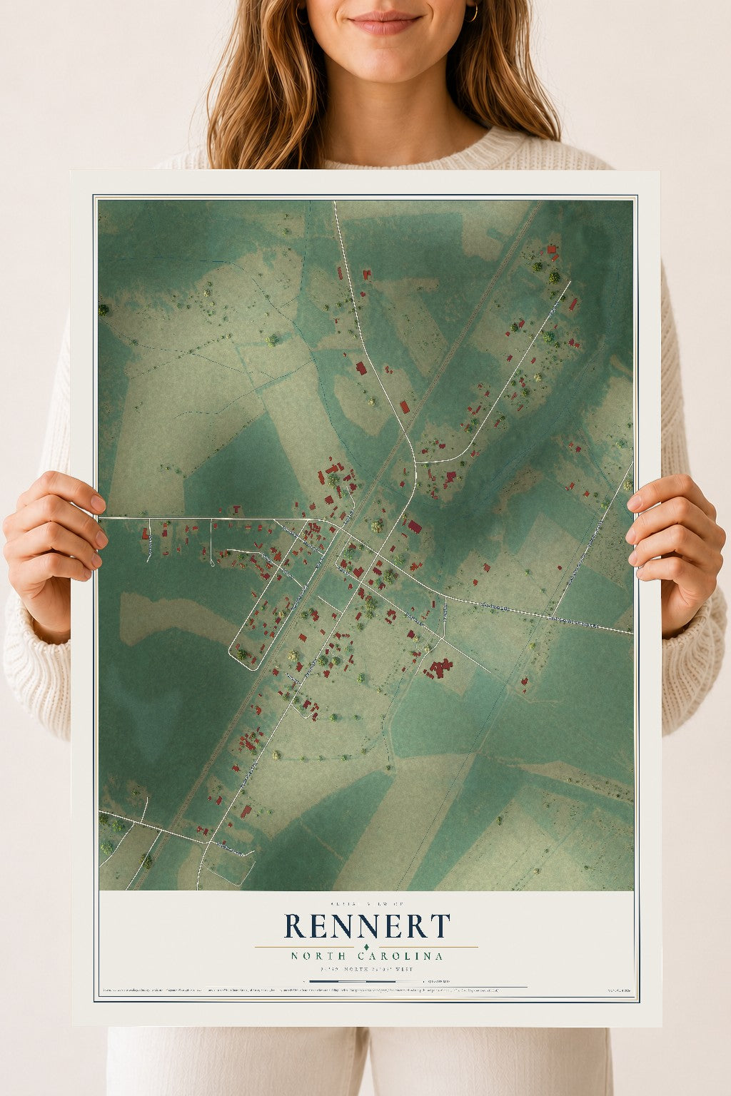 Map of Rennert, North Carolina, 18 x 24 inch unframed archival matte print