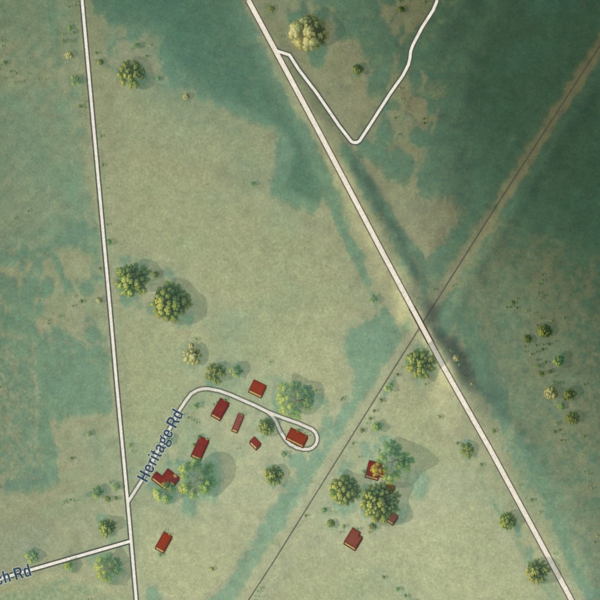 Close-up of the map of Rex, North Carolina print showing street and building detail