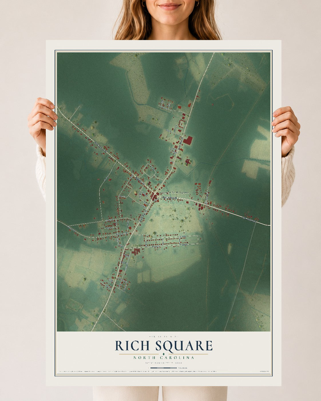 Map of Rich Square, North Carolina, 24 x 36 inch unframed archival matte print