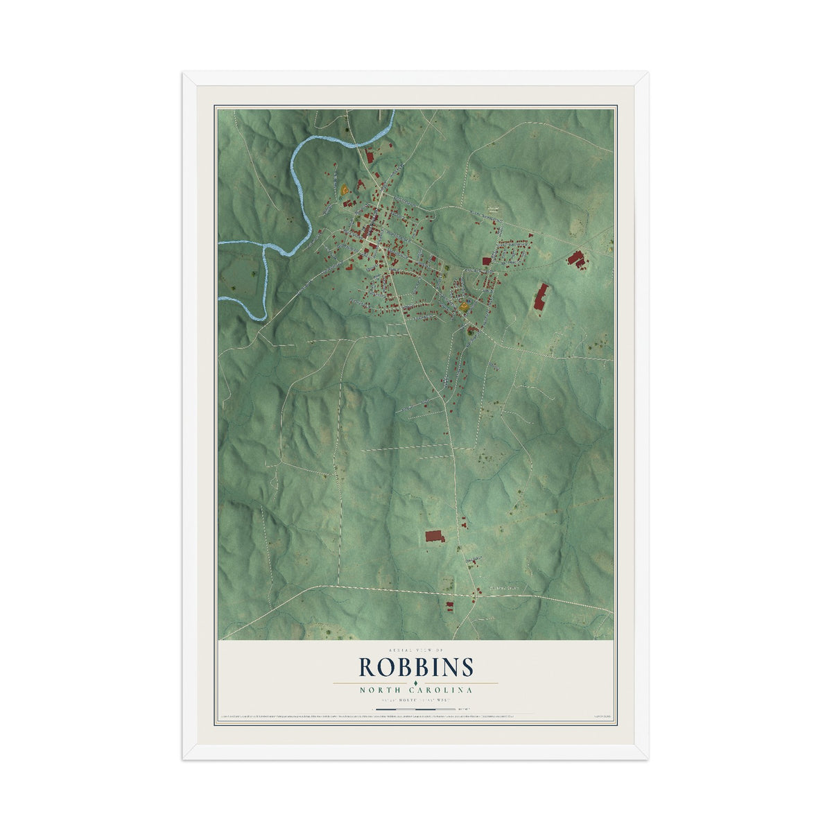 Map of Robbins, North Carolina, 12 x 18 inch print in a white wood frame