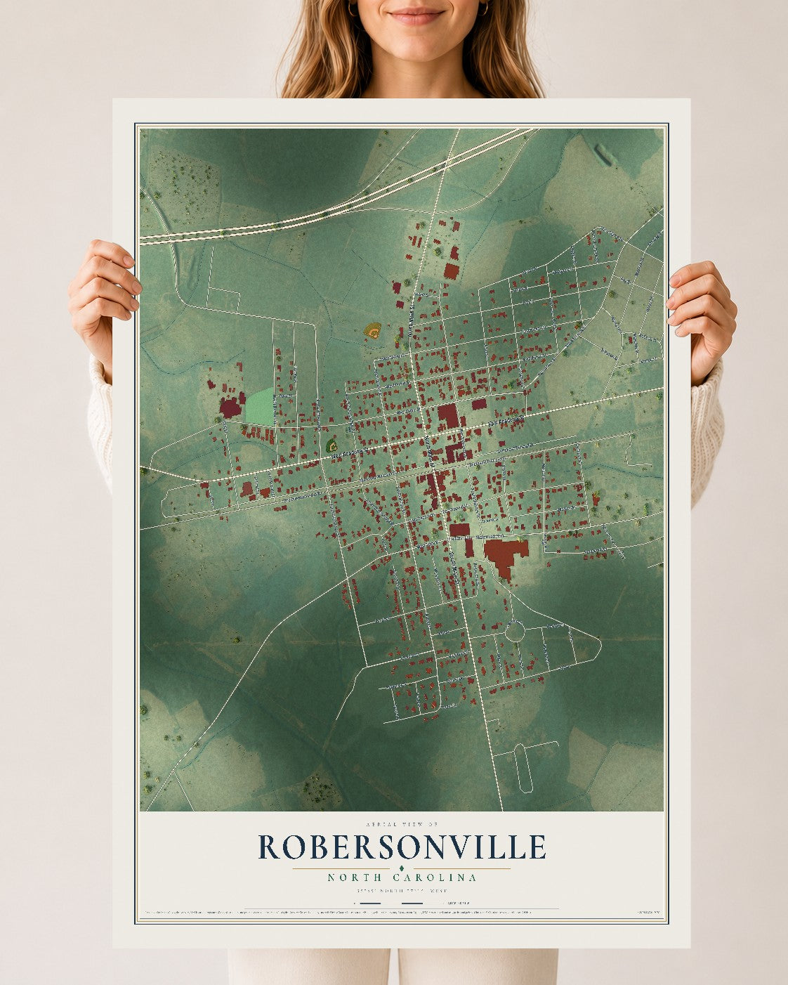 Map of Robersonville, North Carolina, 24 x 36 inch unframed archival matte print