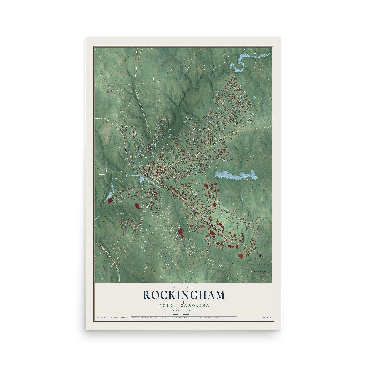 Map of Rockingham, North Carolina, 12 x 18 inch unframed archival matte print
