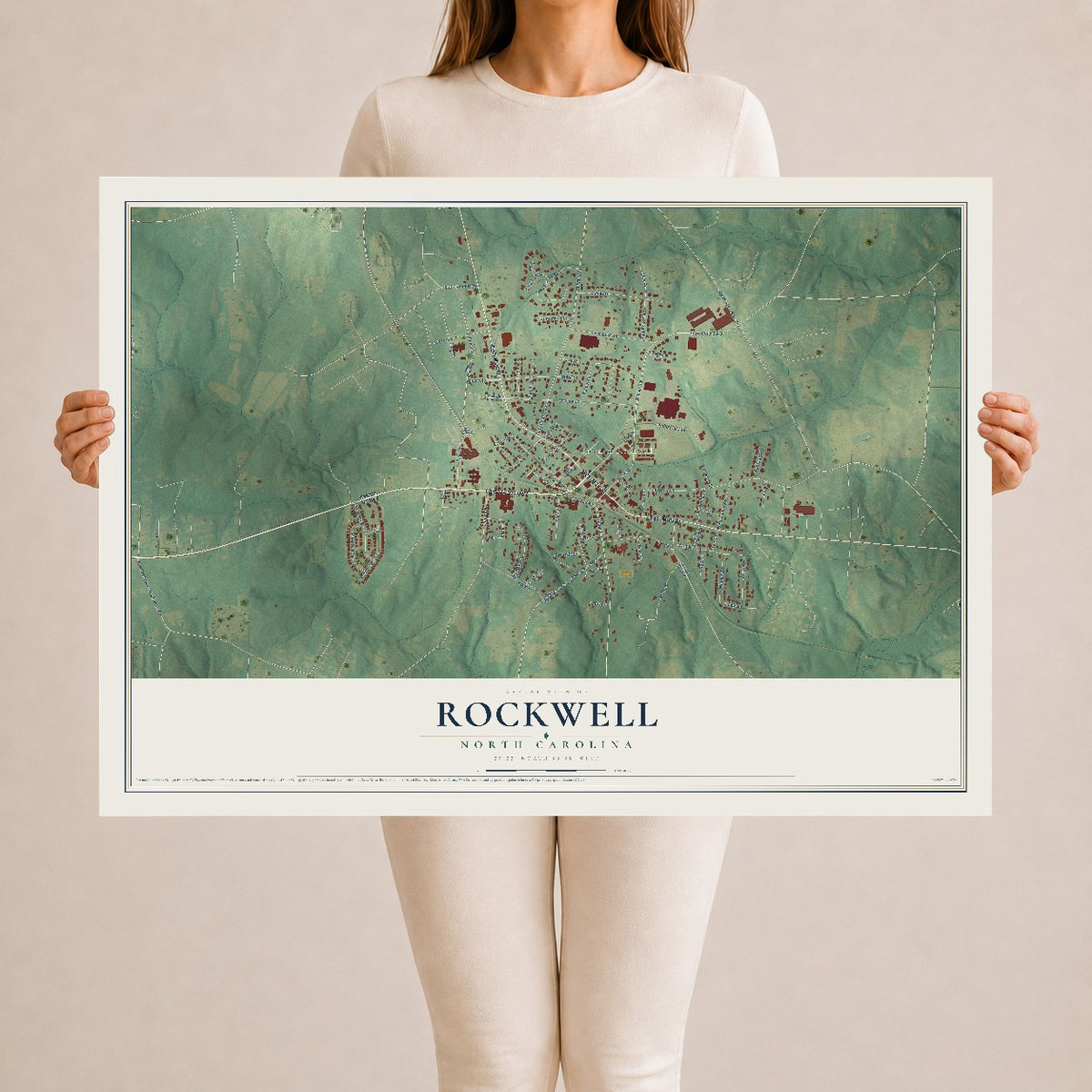 Map of Rockwell, North Carolina, 24 x 36 inch unframed archival matte print