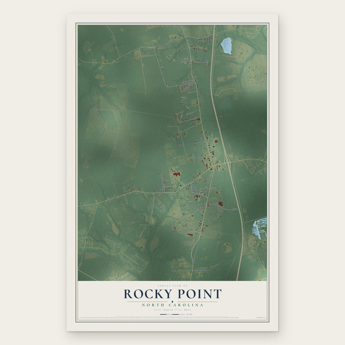 Rocky Point, North Carolina map print, the full design