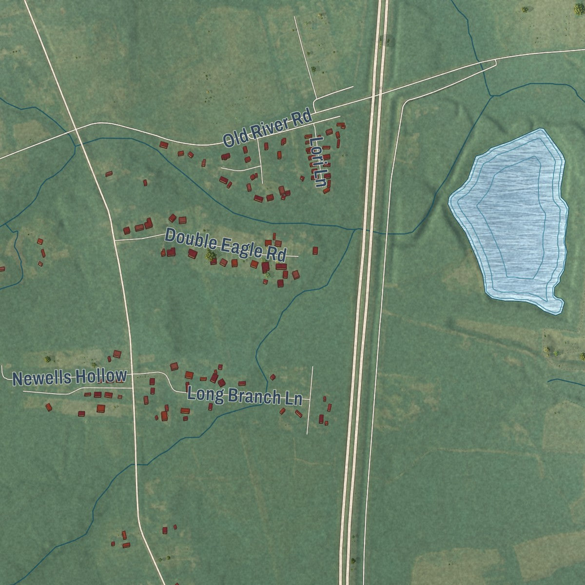 Close-up of the map of Rocky Point, North Carolina print showing street and building detail