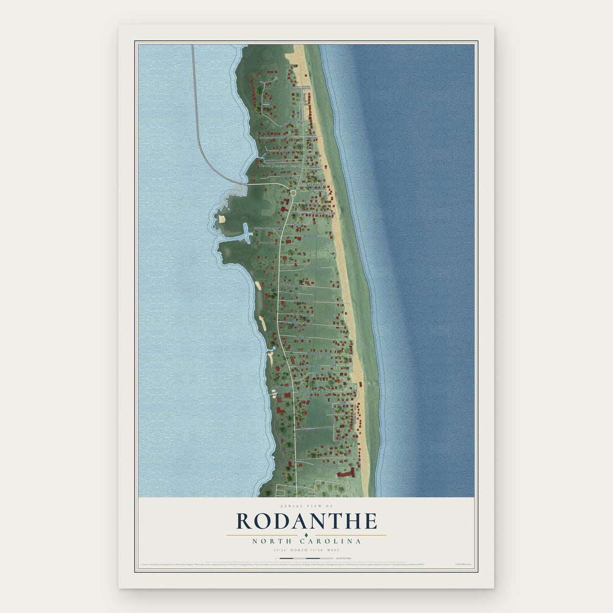 Rodanthe, North Carolina map print, the full design