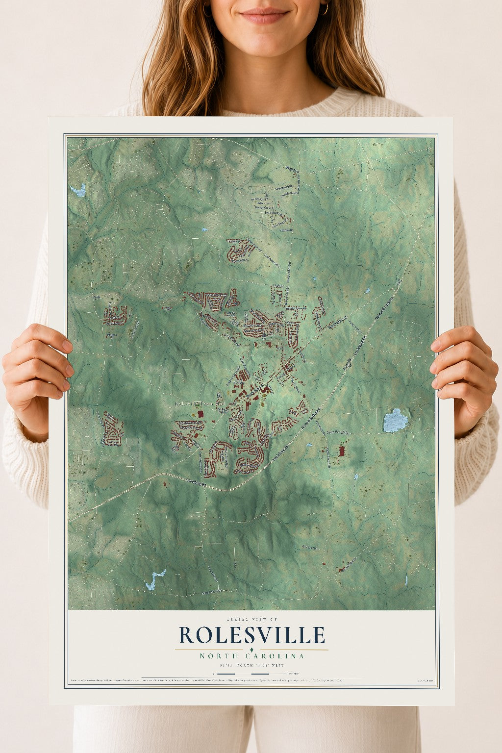 Map of Rolesville, North Carolina, 18 x 24 inch unframed archival matte print