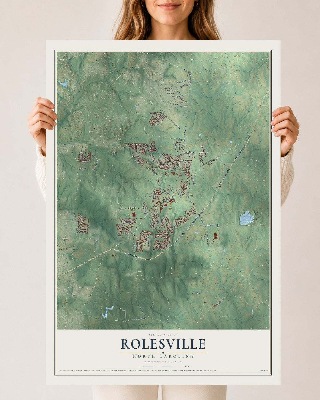 Map of Rolesville, North Carolina, 24 x 36 inch unframed archival matte print