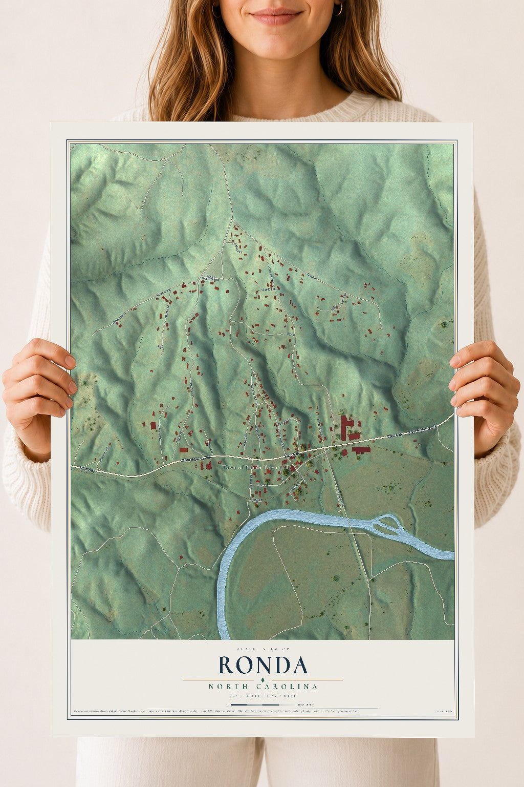 Map of Ronda, North Carolina, 18 x 24 inch unframed archival matte print