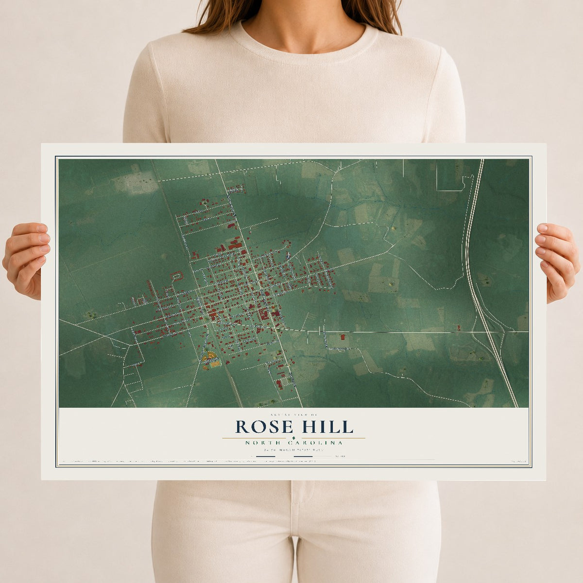 Map of Rose Hill, North Carolina, 12 x 18 inch unframed archival matte print
