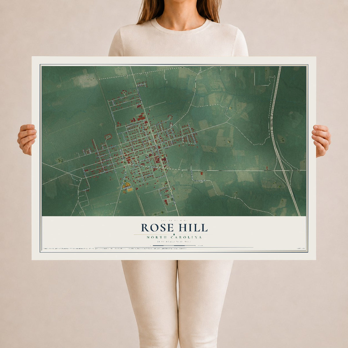 Map of Rose Hill, North Carolina, 24 x 36 inch unframed archival matte print