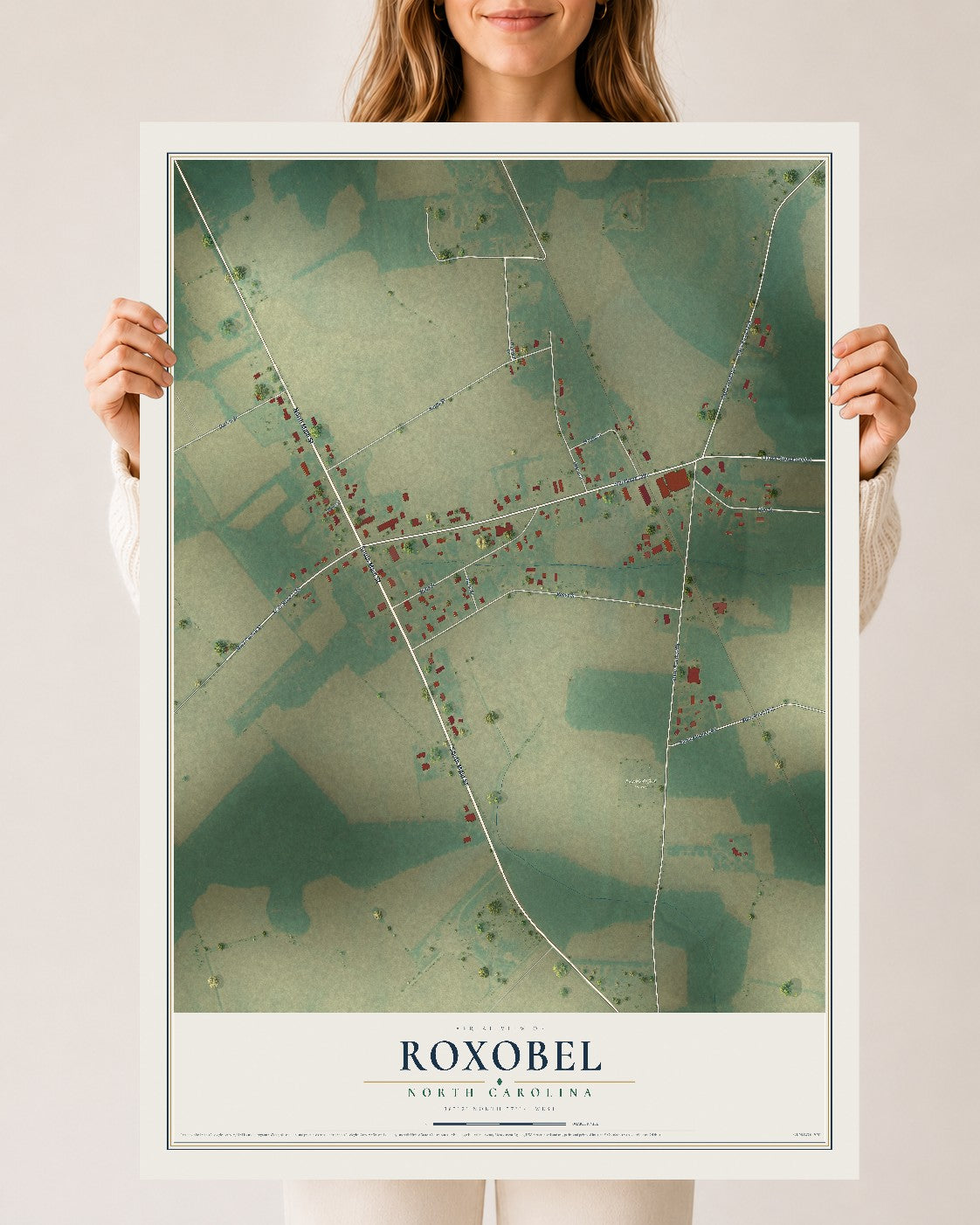 Map of Roxobel, North Carolina, 24 x 36 inch unframed archival matte print