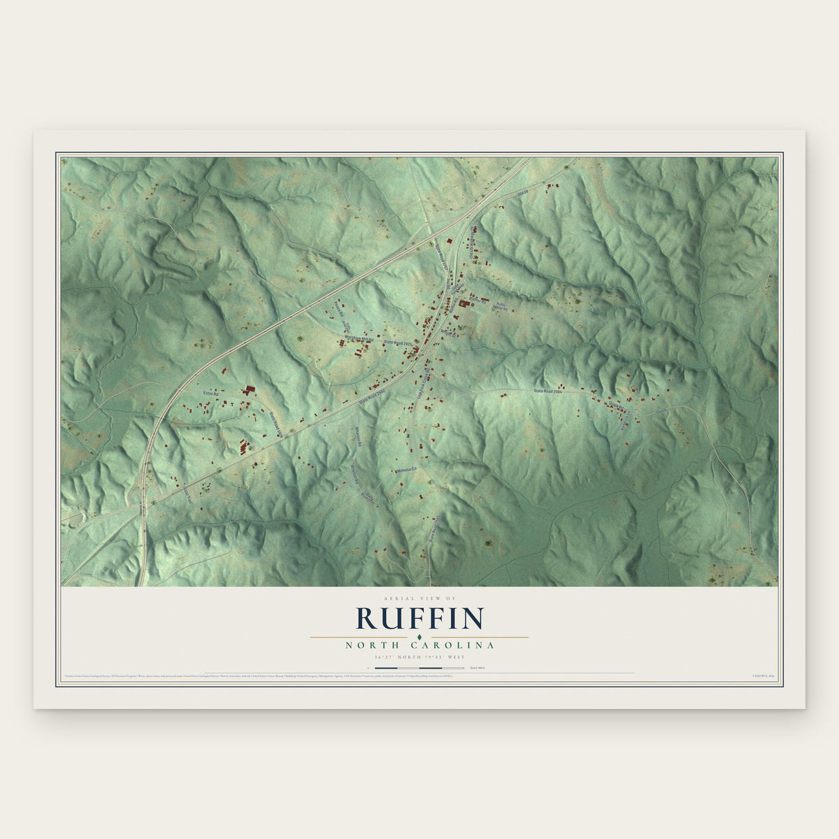 Ruffin, North Carolina map print, the full design