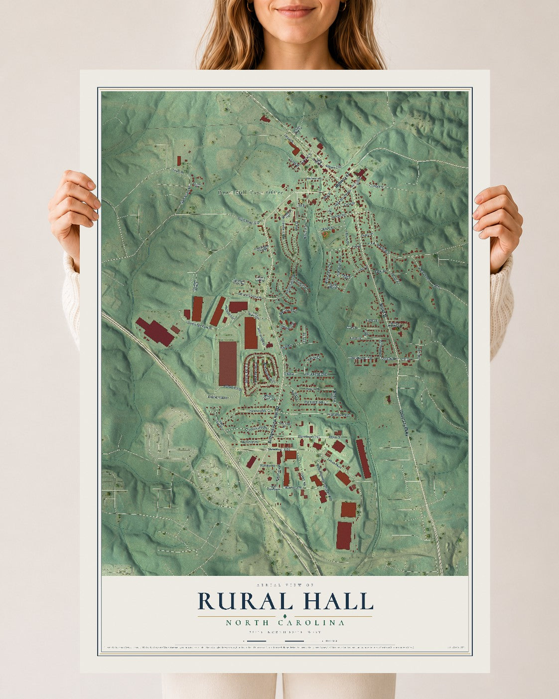 Map of Rural Hall, North Carolina, 24 x 36 inch unframed archival matte print