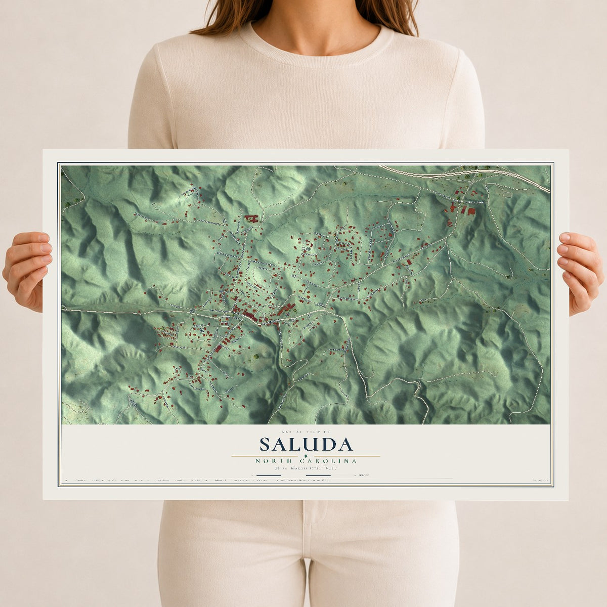 Map of Saluda, North Carolina, 12 x 18 inch unframed archival matte print