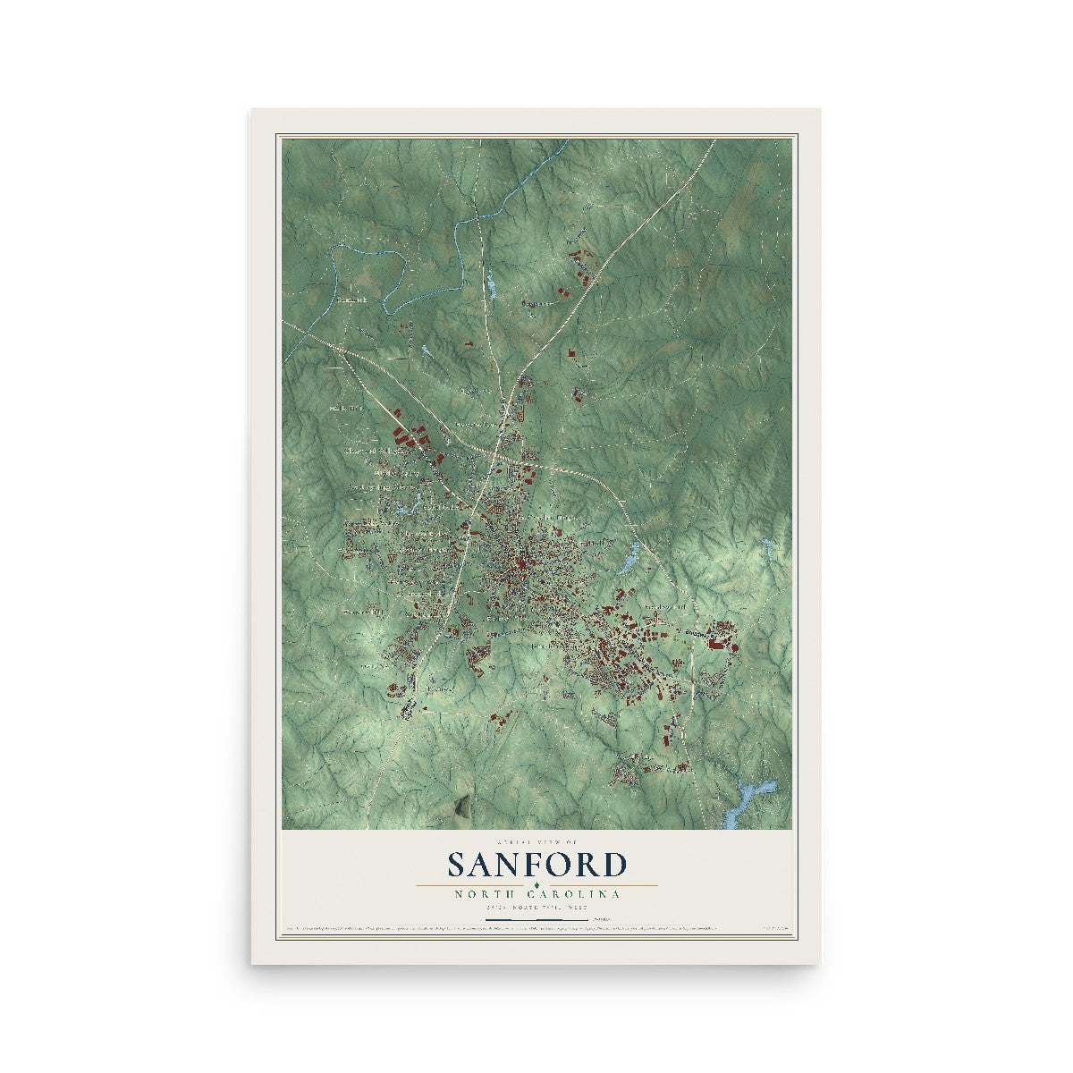 Map of Sanford, North Carolina, 12 x 18 inch unframed archival matte print