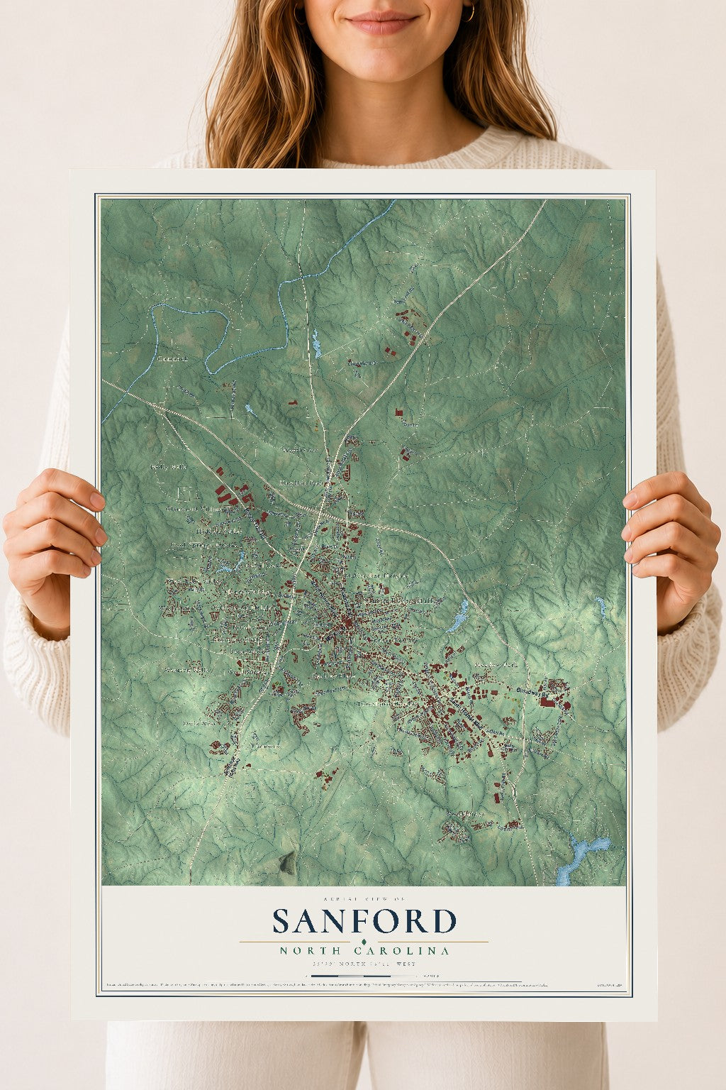 Map of Sanford, North Carolina, 18 x 24 inch unframed archival matte print