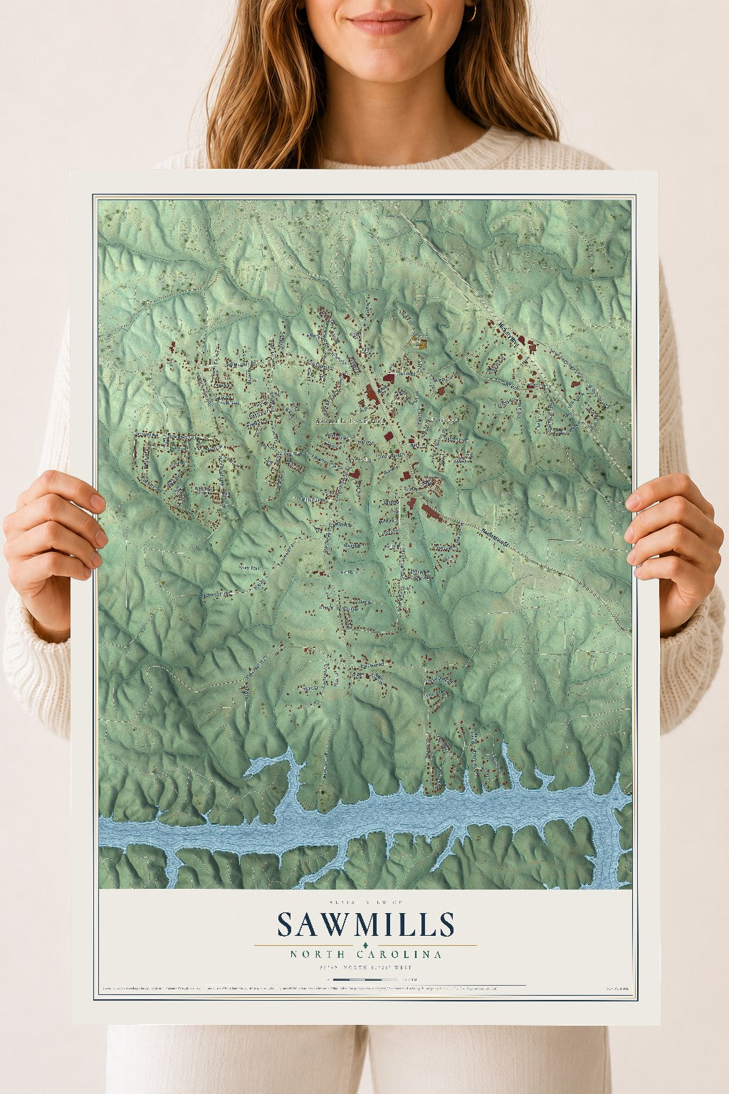 Map of Sawmills, North Carolina, 18 x 24 inch unframed archival matte print