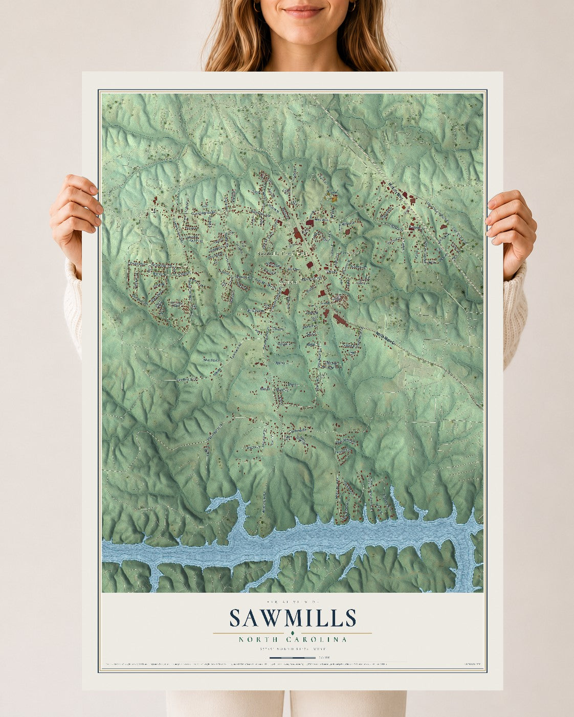 Map of Sawmills, North Carolina, 24 x 36 inch unframed archival matte print