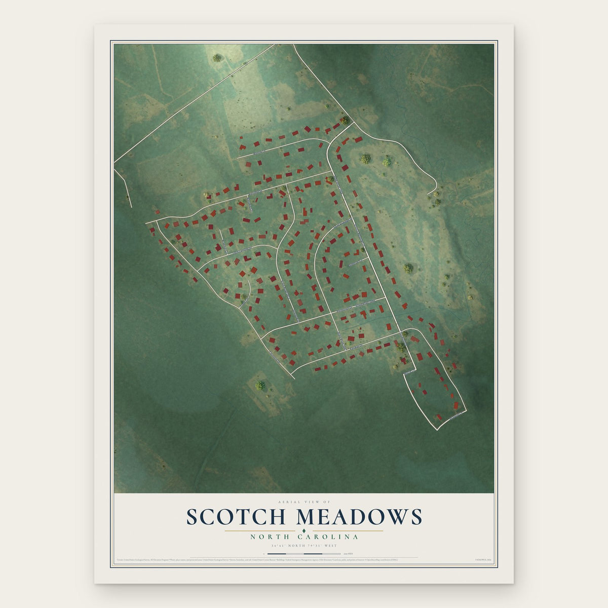 Scotch Meadows, North Carolina map print, the full design