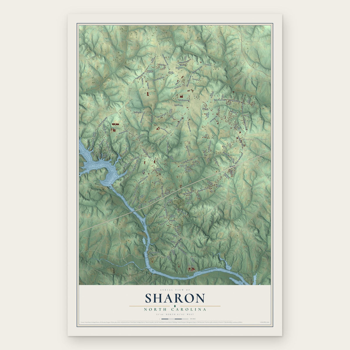 Sharon, North Carolina map print, the full design