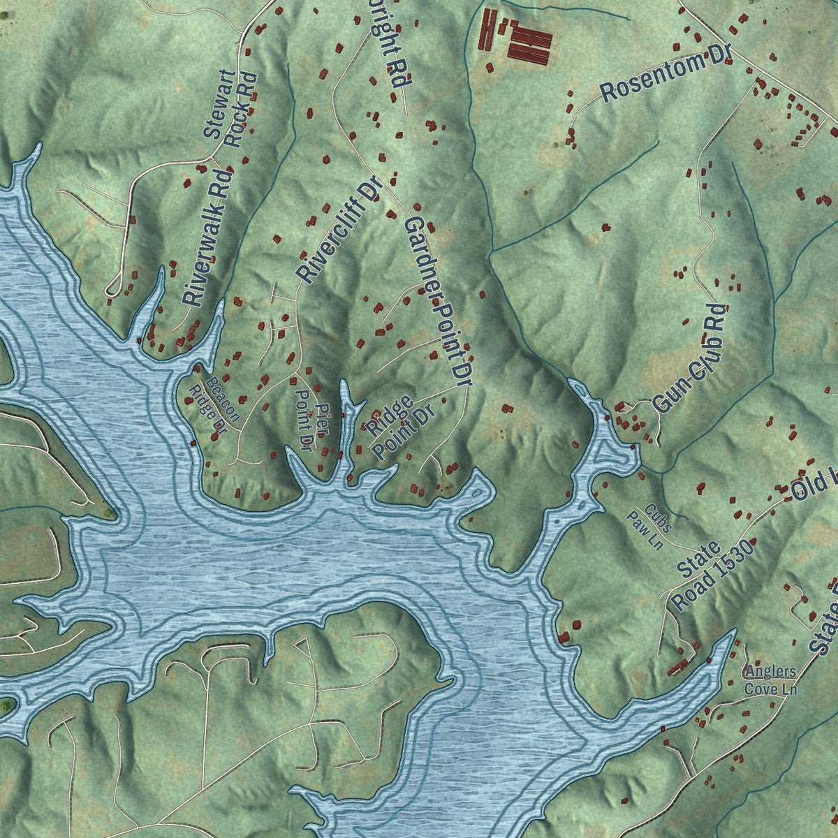 Close-up of the map of Sharon, North Carolina print showing street and building detail