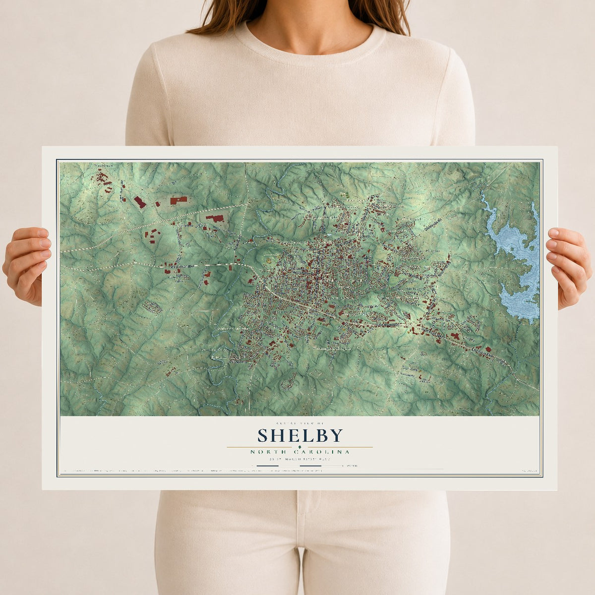 Map of Shelby, North Carolina, 12 x 18 inch unframed archival matte print