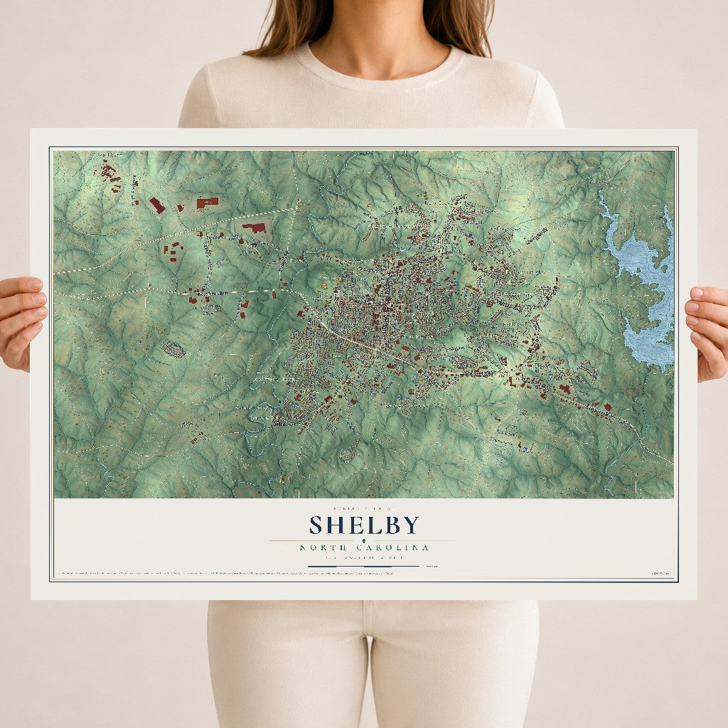 Map of Shelby, North Carolina, 18 x 24 inch unframed archival matte print