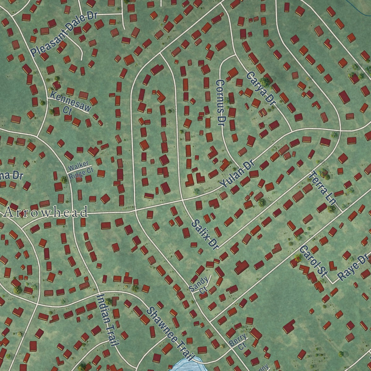 Close-up of the map of Silver Lake, North Carolina print showing street and building detail